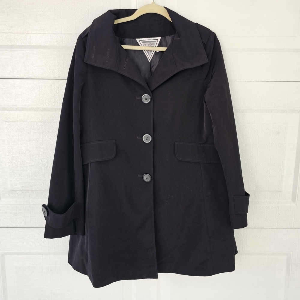 Marvin Richards M Vintage Black Trench Coat Semi-Fitted Structured